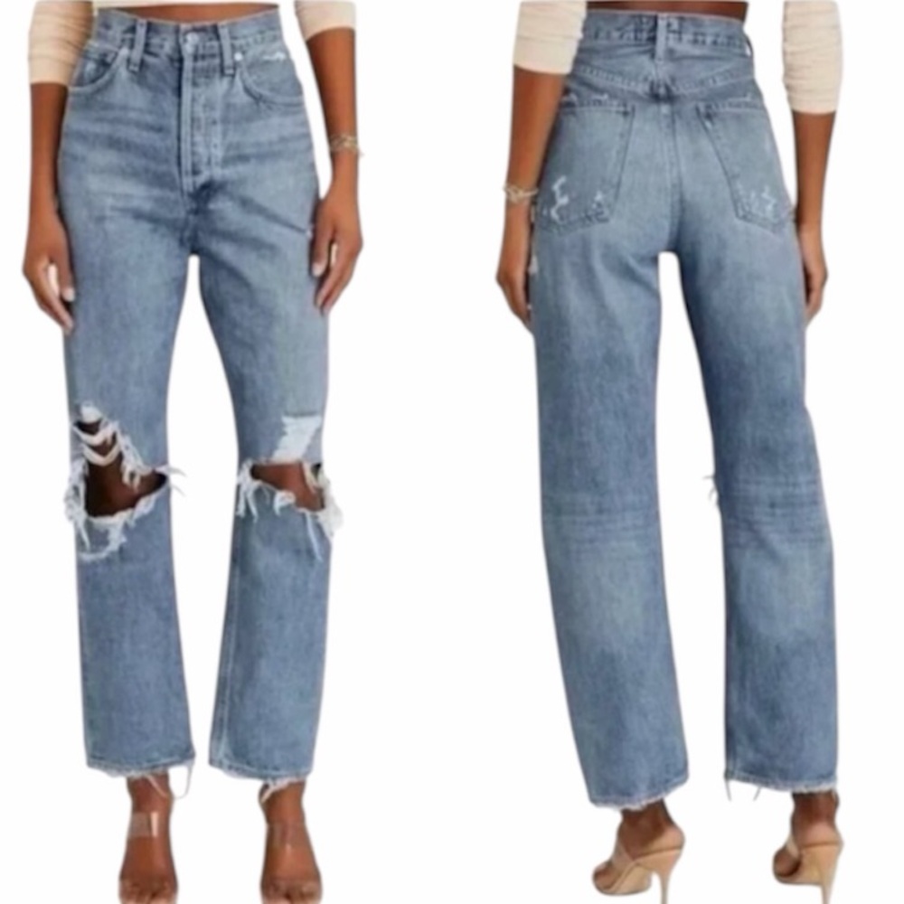 Agolde 90's High Rise‎ Loose Fit Button Fly Crop Jeans A069C-811 Size 25